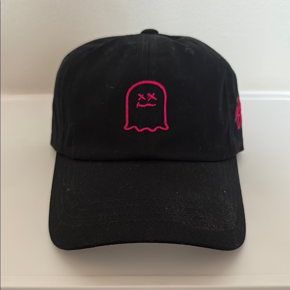 Ghost Drops Black Cap with Pink Embroidery